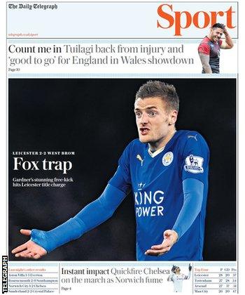 Wednesday's Telegraph Sport front page