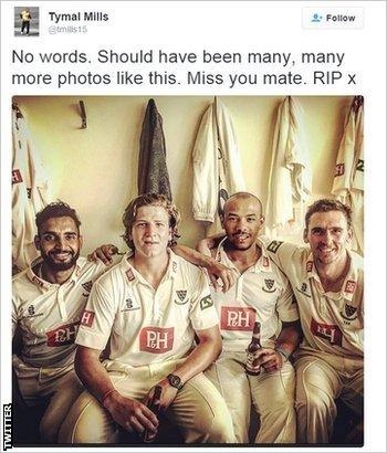 On Twitter, Hobden's team-mate Tymal Mills posted a picture of them celebrating