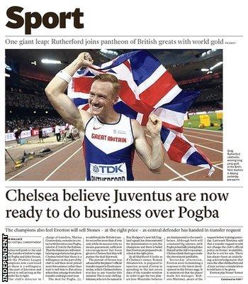 The Independent's back page reports on Chelsea's swoop for Paul Pogba and John Stones