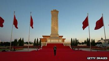 A paramilitary policeman guards at the Tiananmen Square on September 28, 2012 in Beijing, China. The 18th National Congress of the Communist Party of China (CPC) is proposed to convene on November 8 in Beijing.