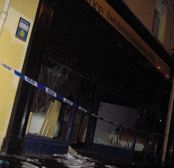 The damage to the Alliance Constituency Office in Carrickfergus