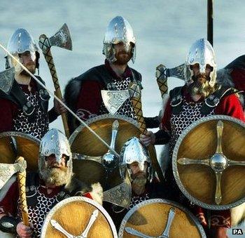 Norsemen Jarl Squad arrive at Lerwick harbour in a 30-foot longboat