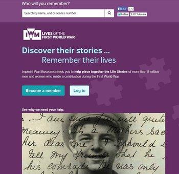 Screen grab of Lives of the First World War project website