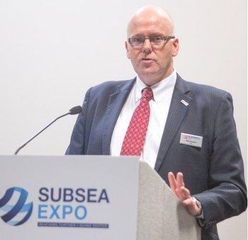 Subsea UK chief executive Neil Gordon speaking at Subsea Expo