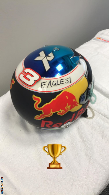 Daniel Ricciardo's helmet with a tribute to the West Coast Eagles