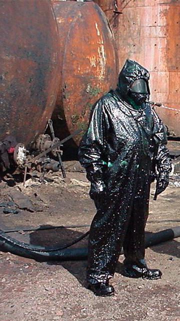 A picture of a man wearing protective clothing on the site.