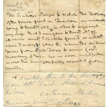 A naval document written by Lord Admiral Nelson. The document is on yellow paper with blank writing.
