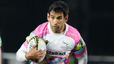 Matias Orlando of the Newcastle Falcons is in action during the European Rugby Challenge Cup match between the Newcastle Falcons and Montpellier Herault Rugby at Kingston Park in Newcastle, England, on December 10, 2023. (