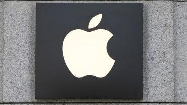 A grey slab with the white apple logo on it 