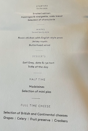 One of the menus in the hospitality area