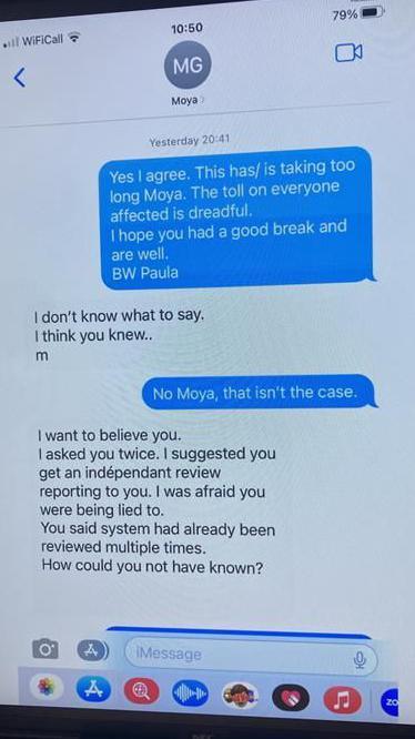 Text messages between Moya Greene and Paula Greene 