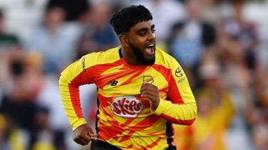 Trent Rockets bowler Rehan Ahmed celebrates a wicket