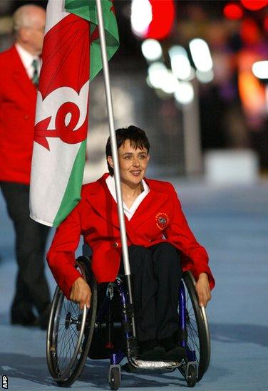 Manchester 2002: Tanni Grey-Thompson was chosen as flag bearer for the opening ceremony at the City of Manchester Stadium.