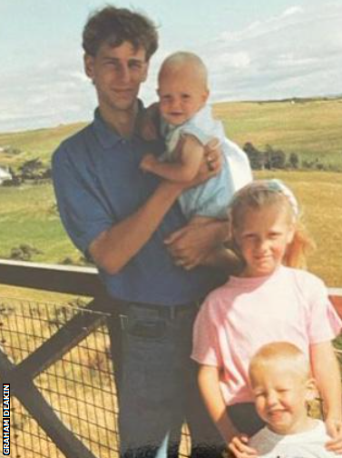 Former Walsall player Graham Deakin (front) with his dad, brother Kieran and sister Hayley