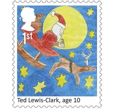 The ‘Santa Claus on his sleigh on a starry night’ (detail) design by ten-year-old Ted Lewis-Clark from Frome in Somerset