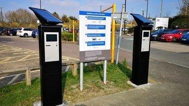 Photograph of the touch screens which passengers can use to buy tickets.