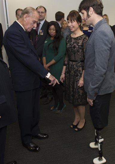 Duke of Edinburgh meeting double amputee Cayle Royce