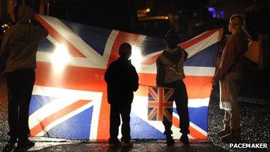 Protesters on Tuesday night in Belfast