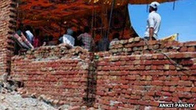 The wall of a mosque which was demolished by authorities on 27 July