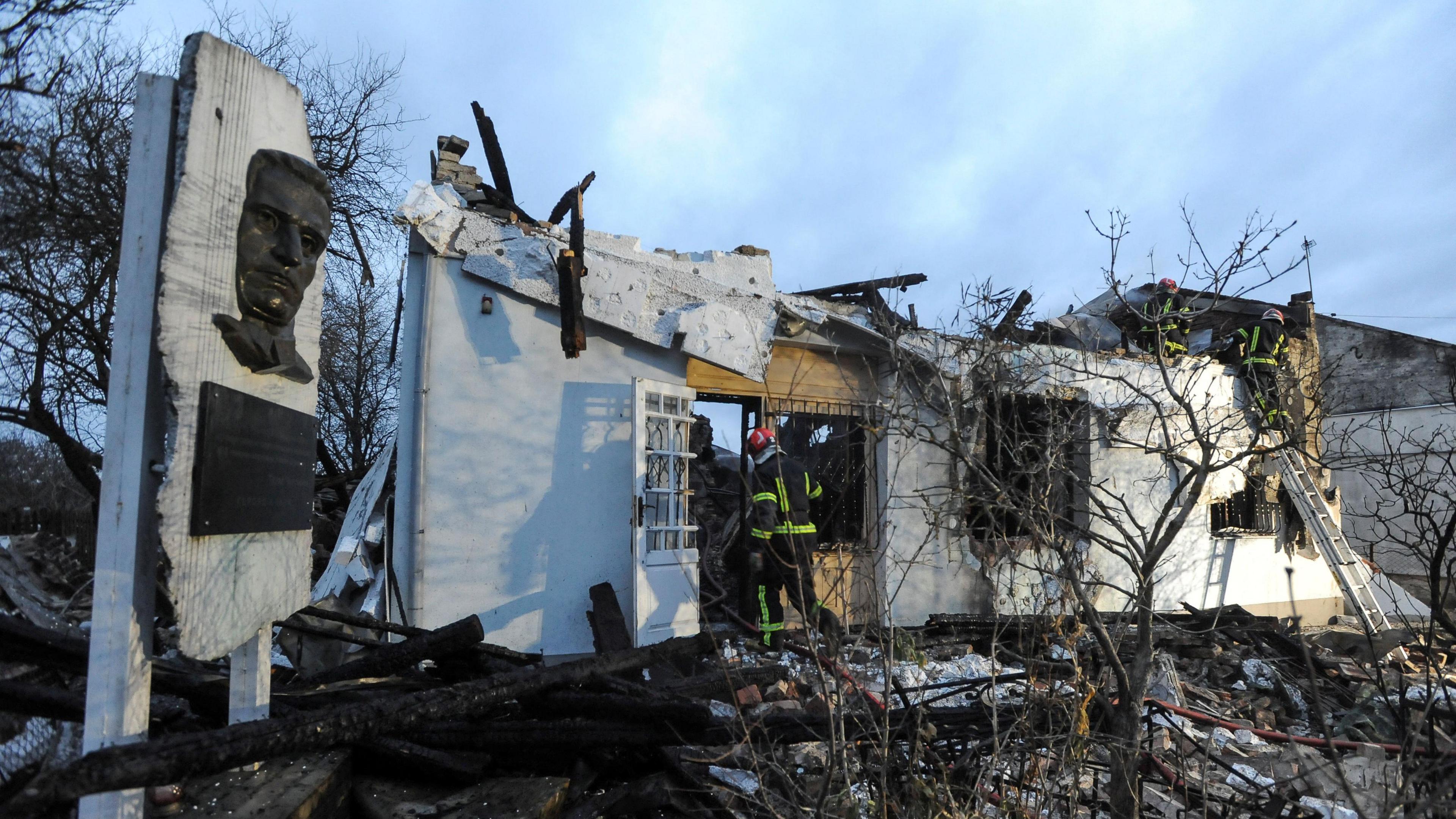 A destroyed museum in Ukraine