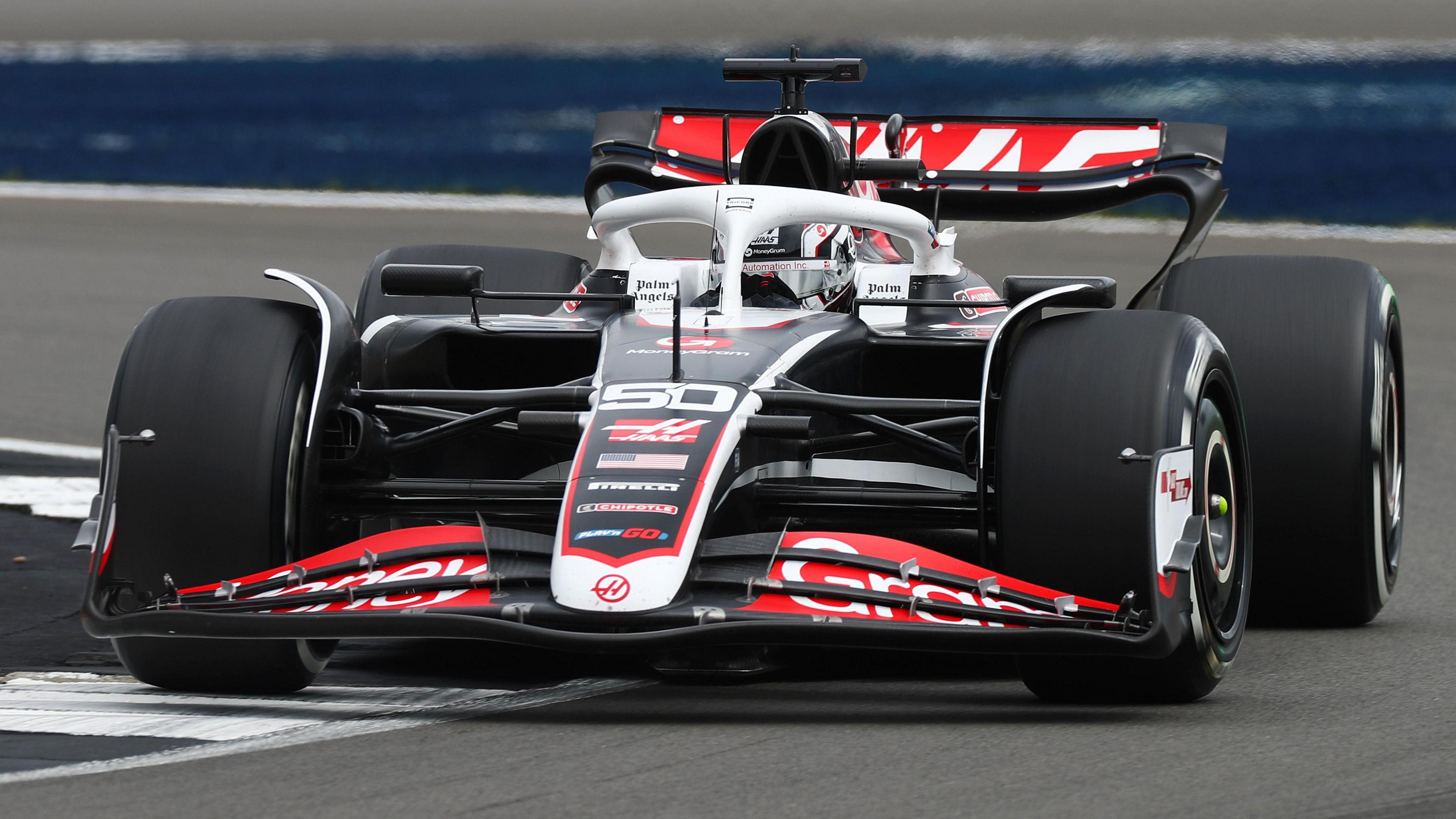Oliver Bearman in practice for Haas F1 at the Silverstone circuit in 2024