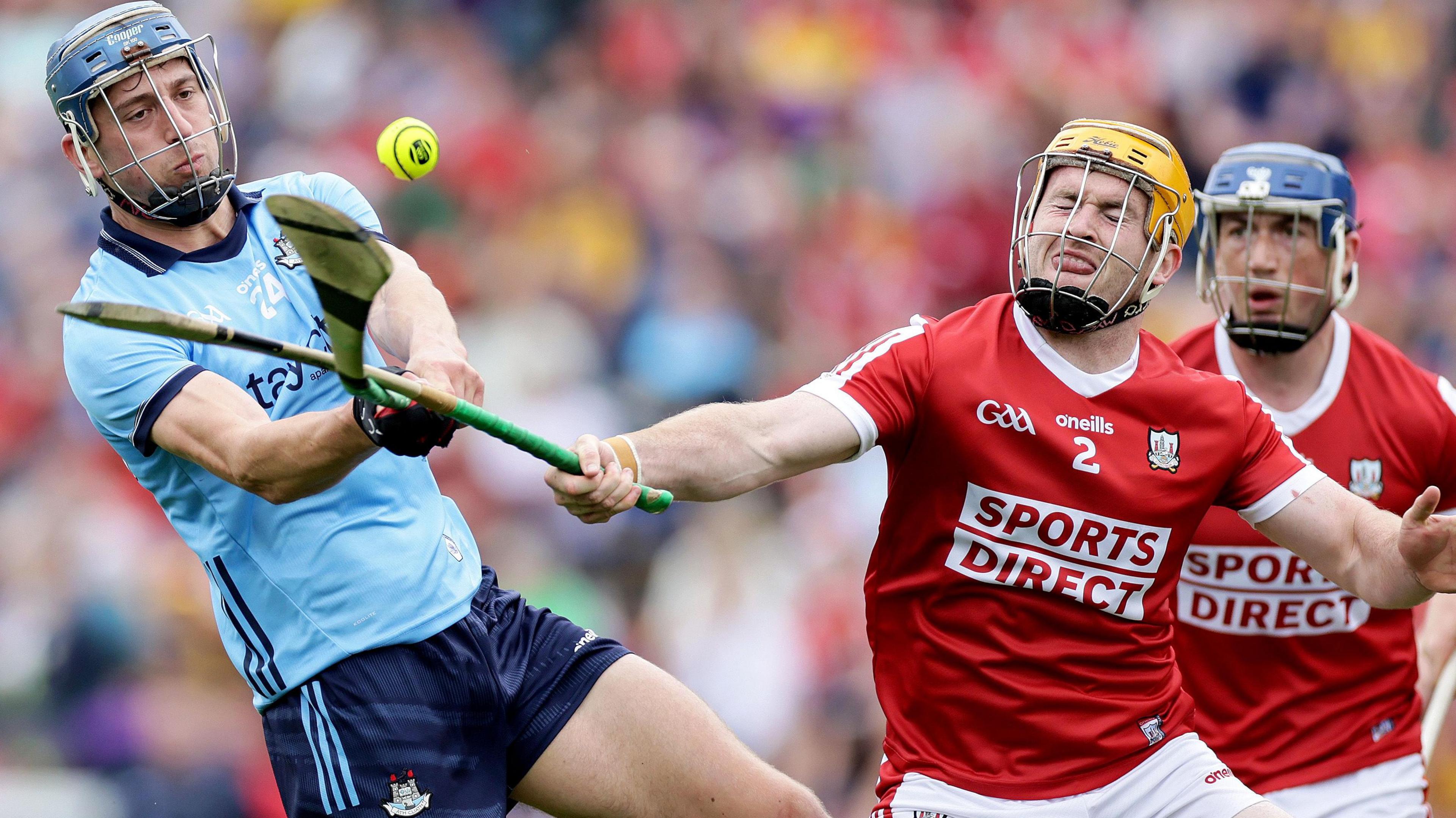 Cork's Niall O'Leary and Dublin's Paul Crummey battle at Semple Stadium