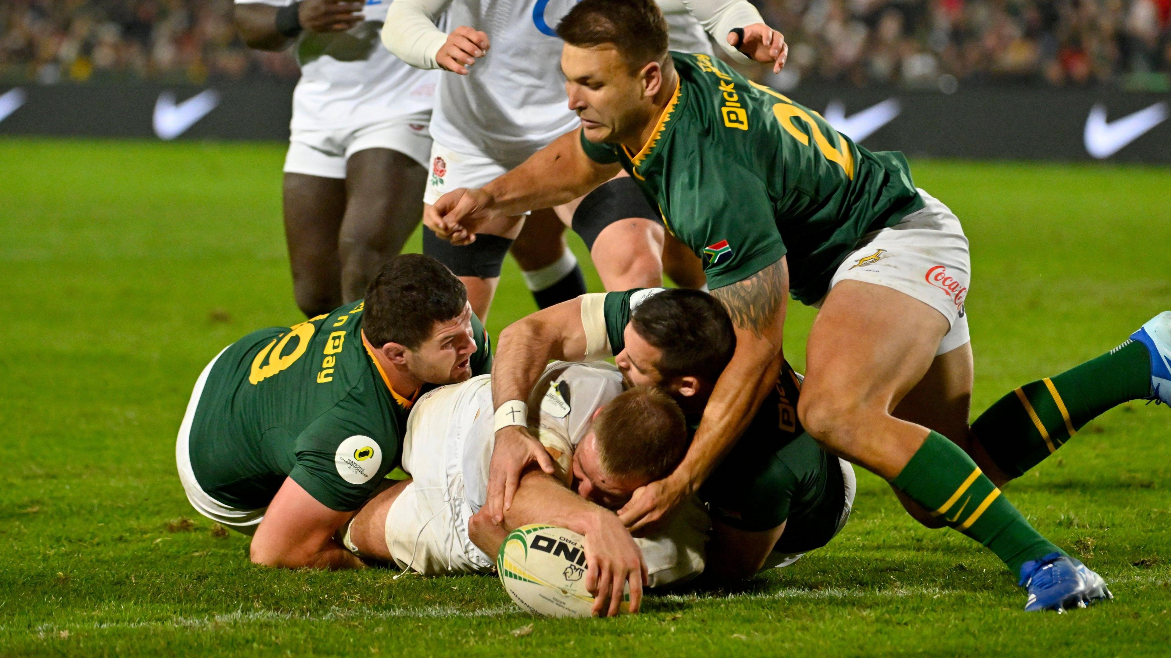Alex Coles scores for England against South Africa
