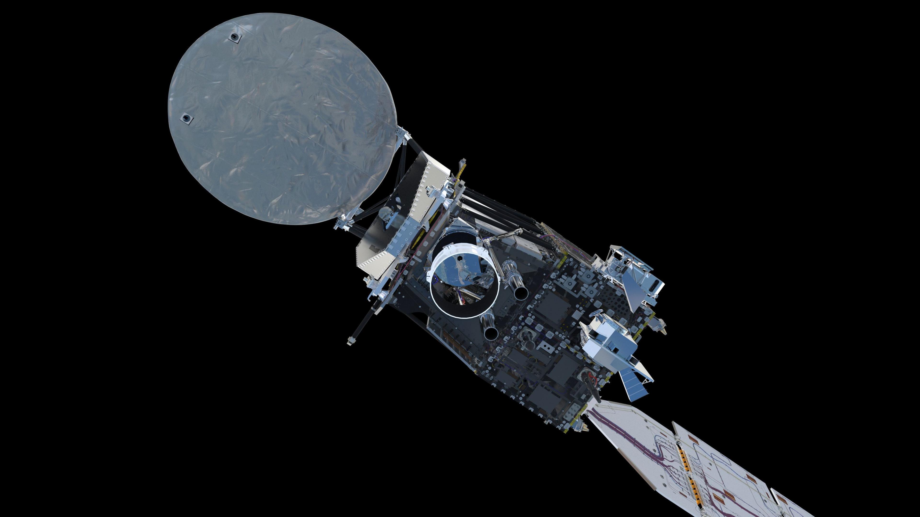 An artist's impression of the EarthCARE satellite.