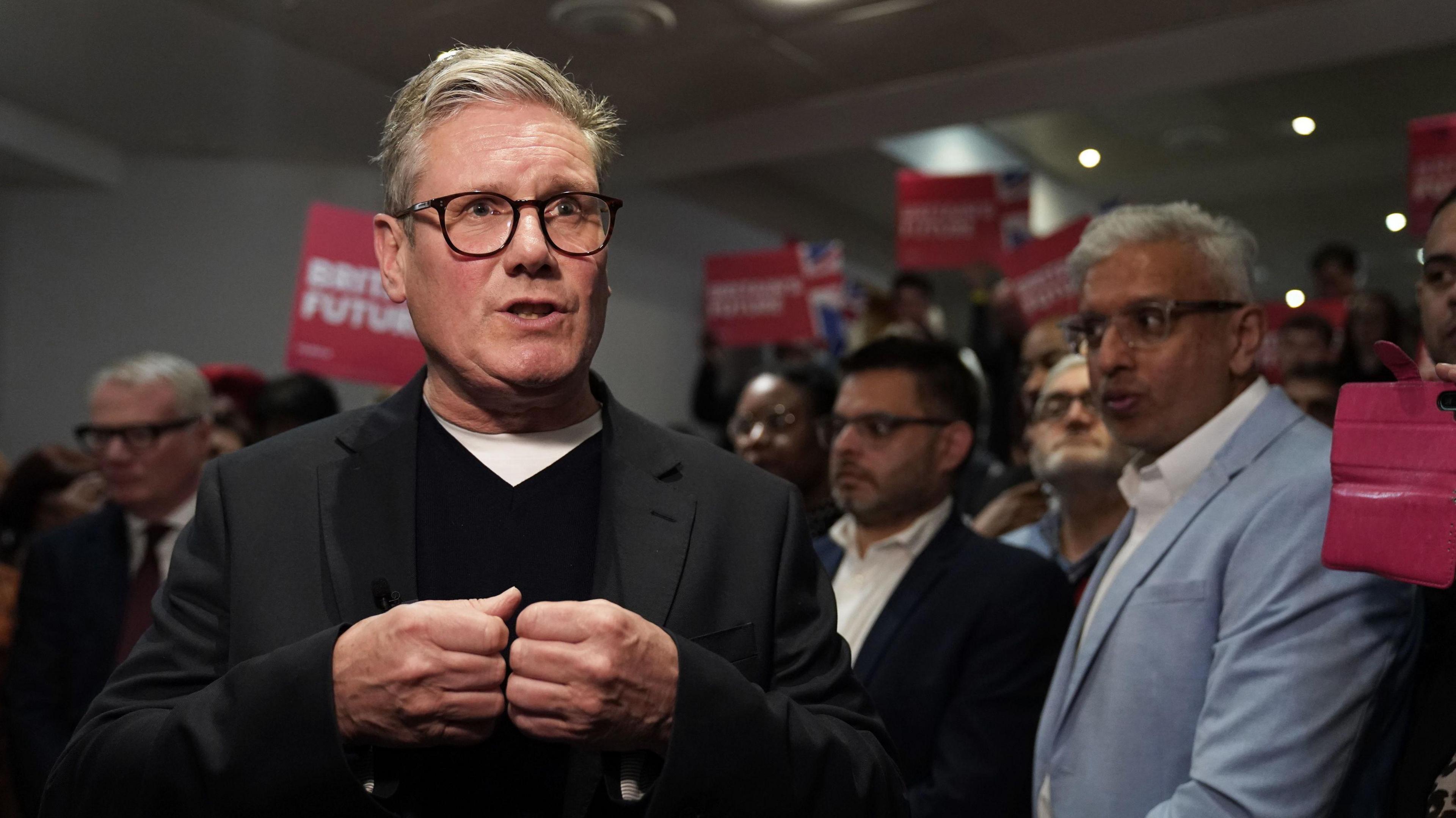 Labour Party leader Sir Keir Starmer speaks to the media 