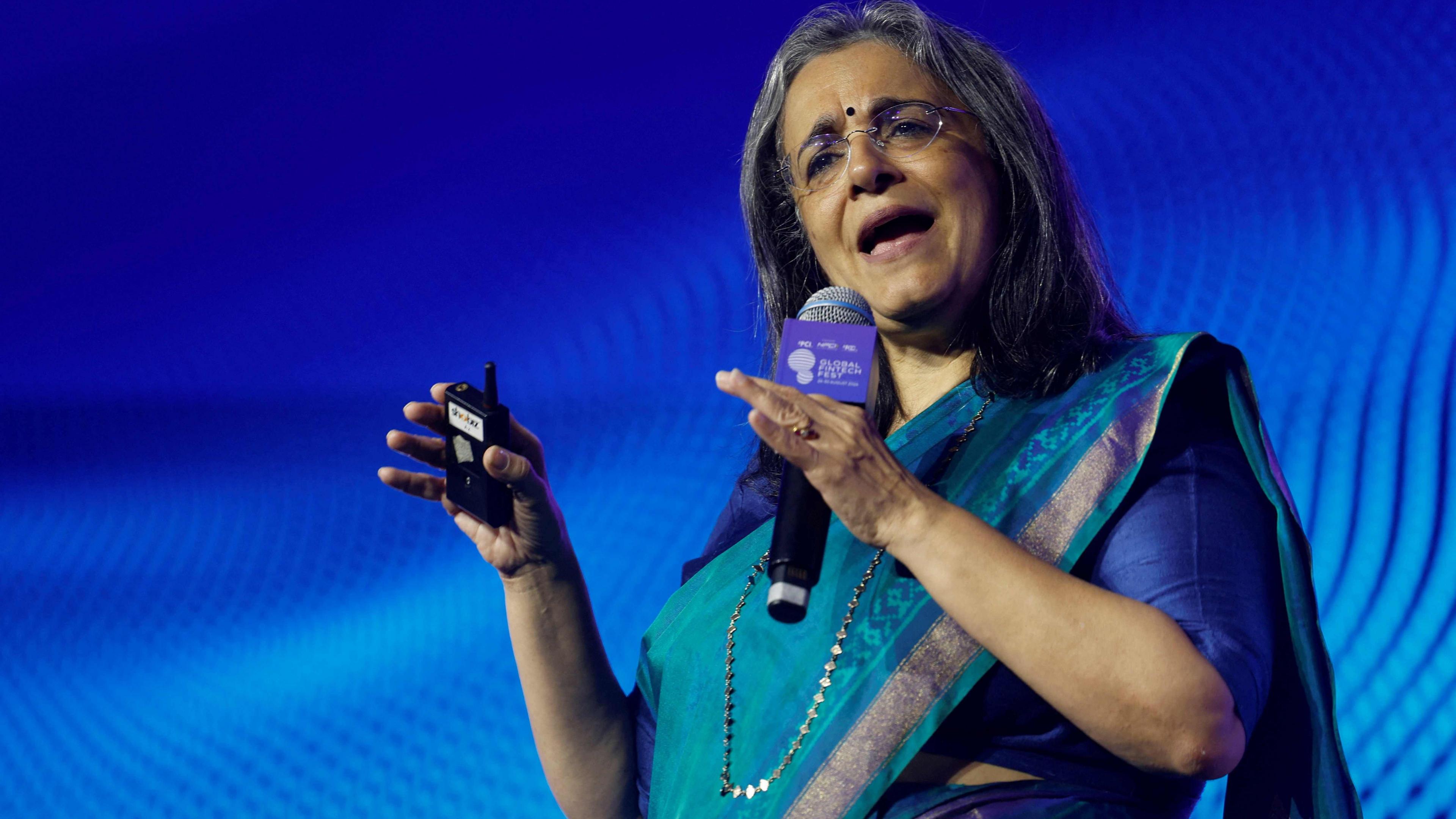 Madhabi Puri Buch, Chairperson of the Securities and Exchange Board of India speaks at the Global Fintech Fest in Mumbai, India, August 29, 2024.