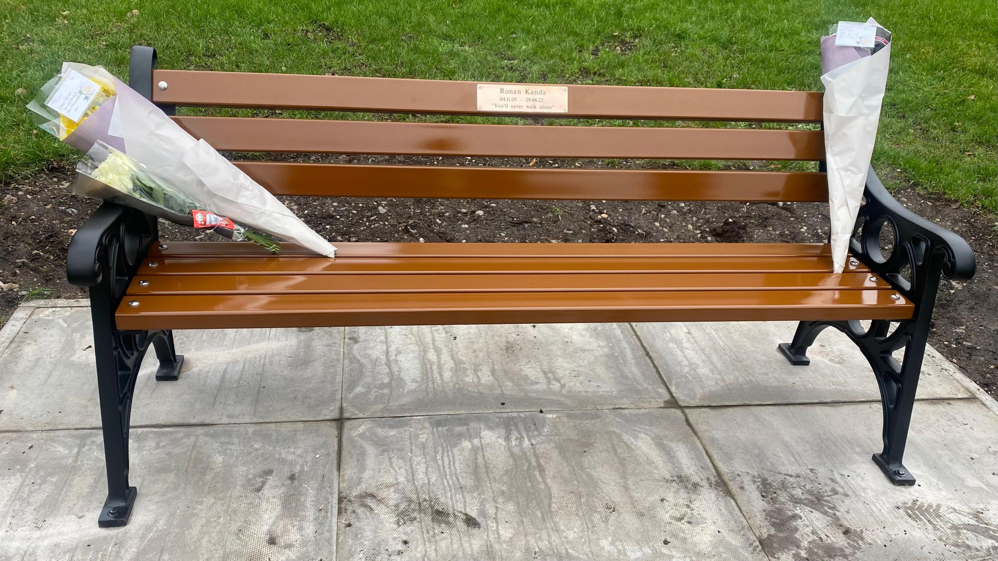 The memorial bench for Ronan Kanda 