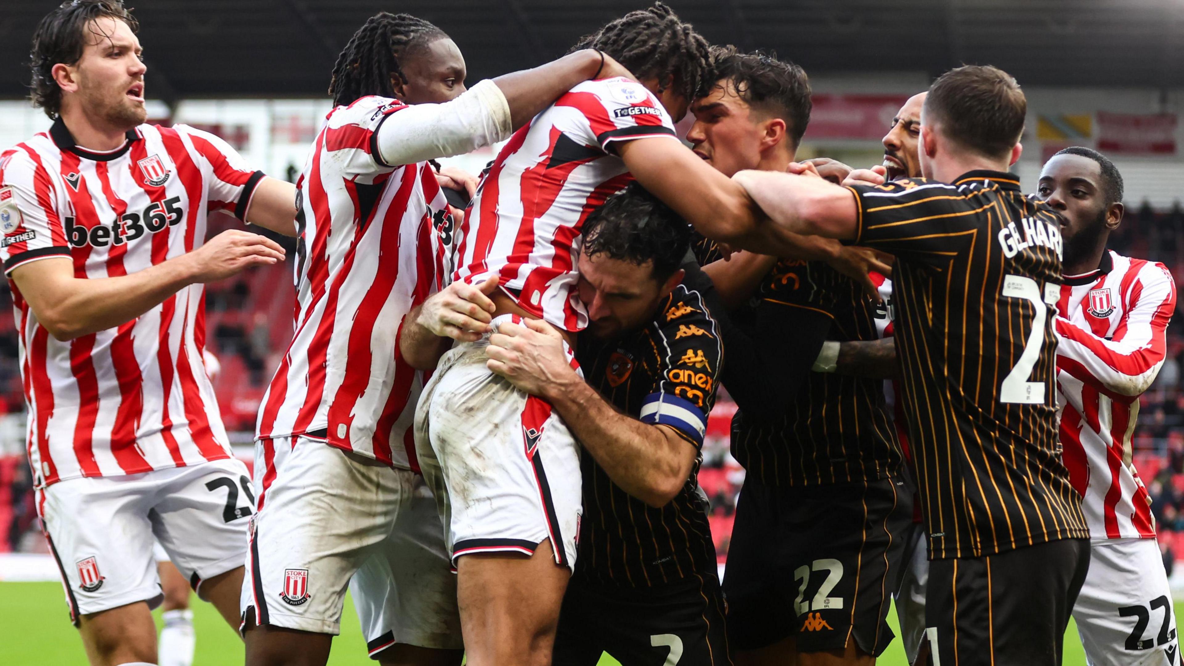 Stoke City and Hull City players in mass confrontation