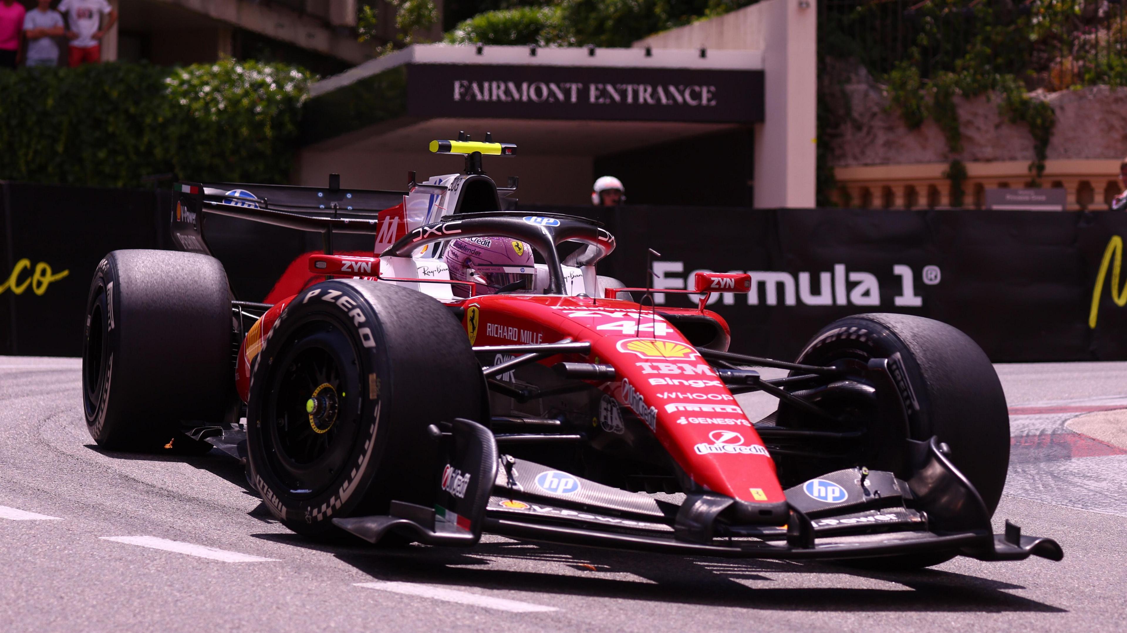 Lewis Hamilton steers his Ferrari around the hairpin during Monaco Grand Prix practice