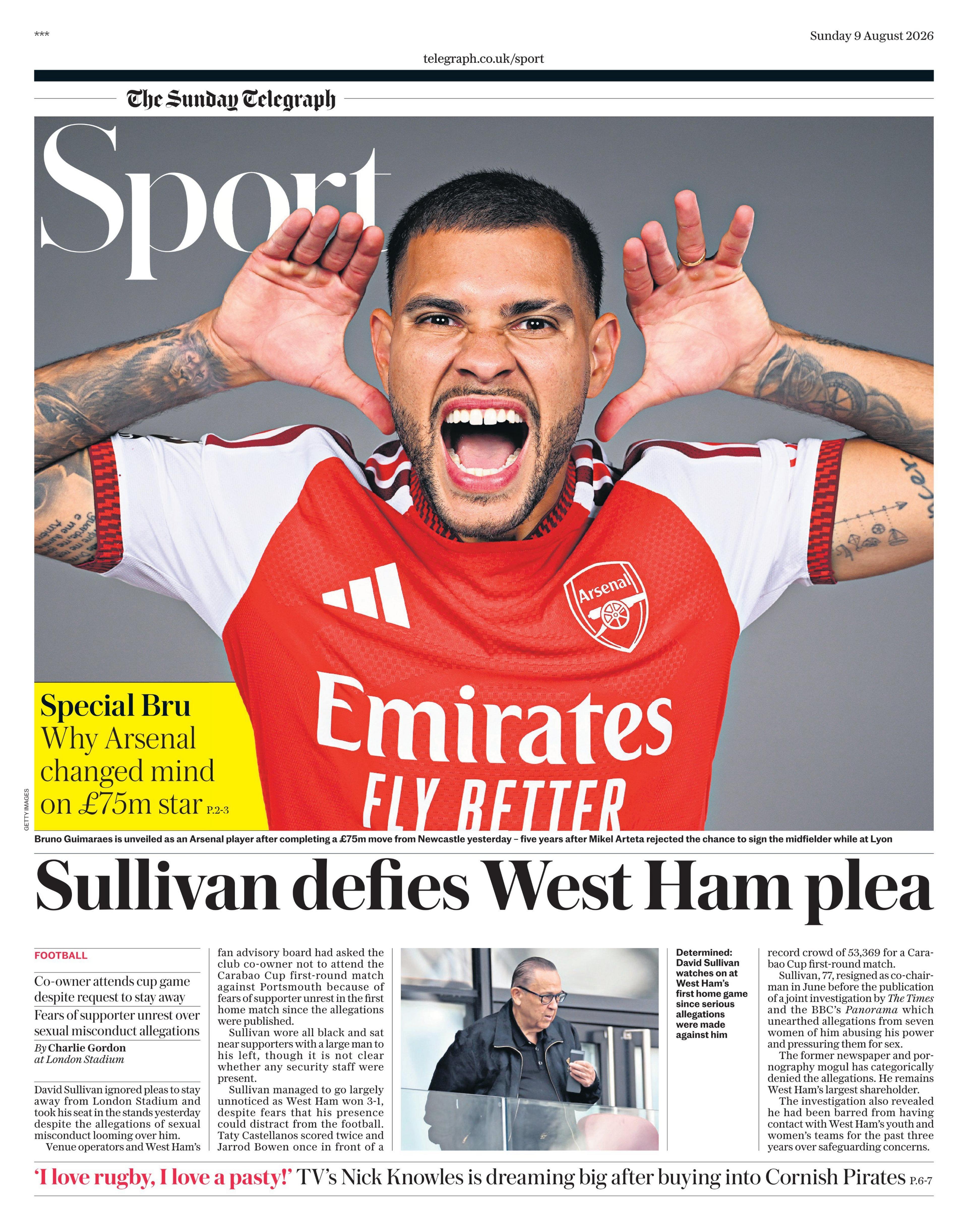 Back page of the Sunday Telegraph on 9 August 2026