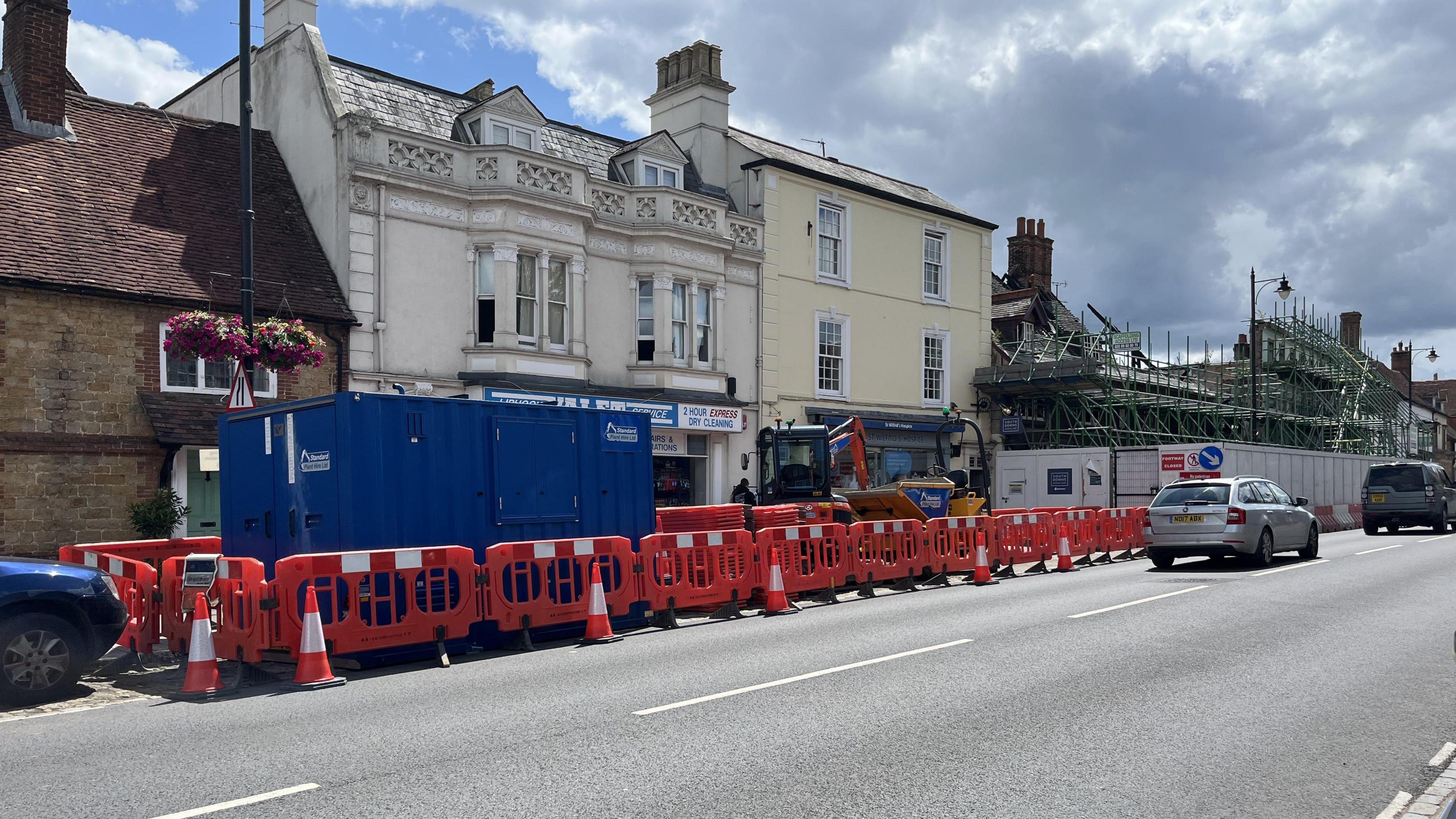 Scaffolding up around the former Angel Hotel in Midhurst high street