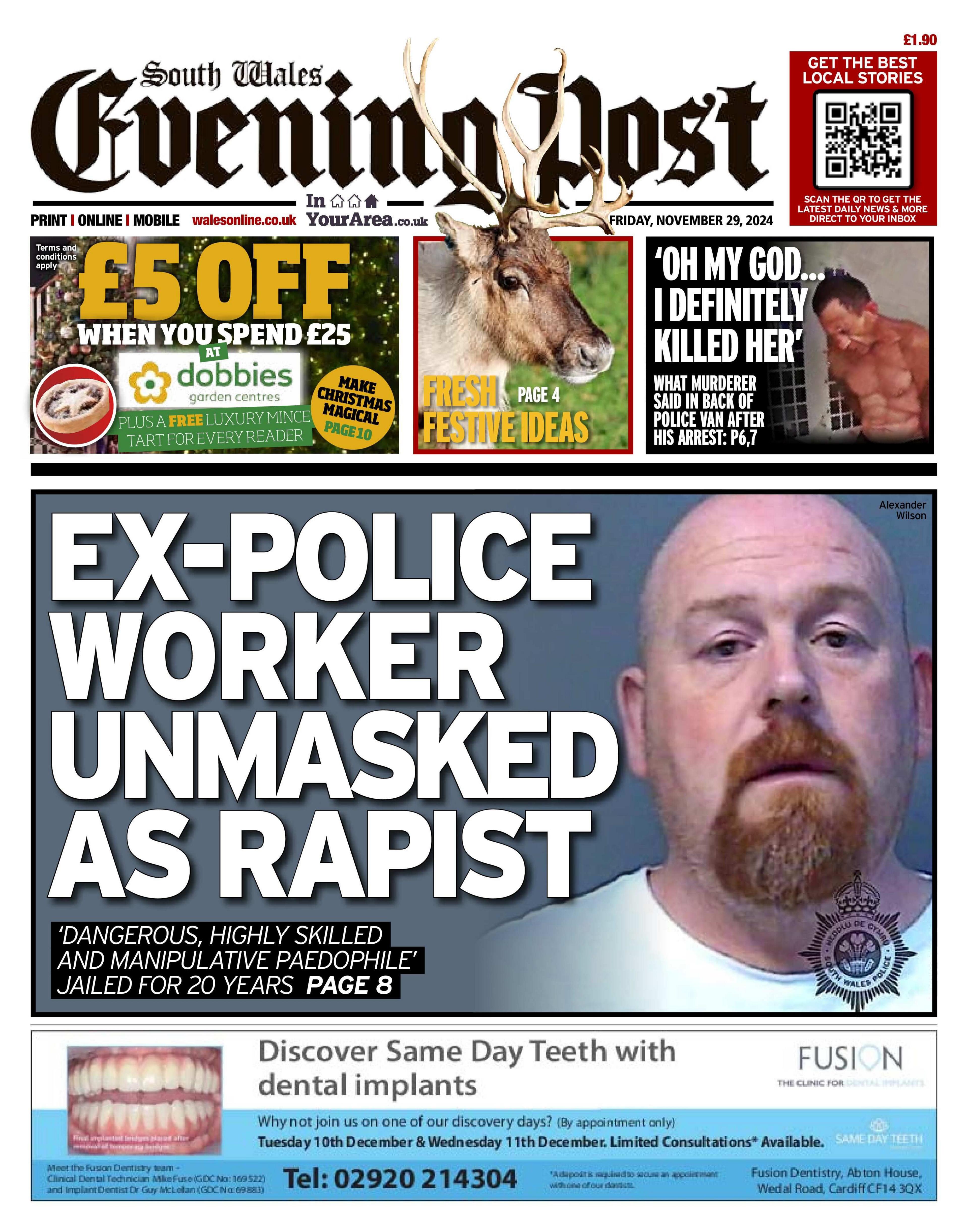 South Wales Evening Post front page 