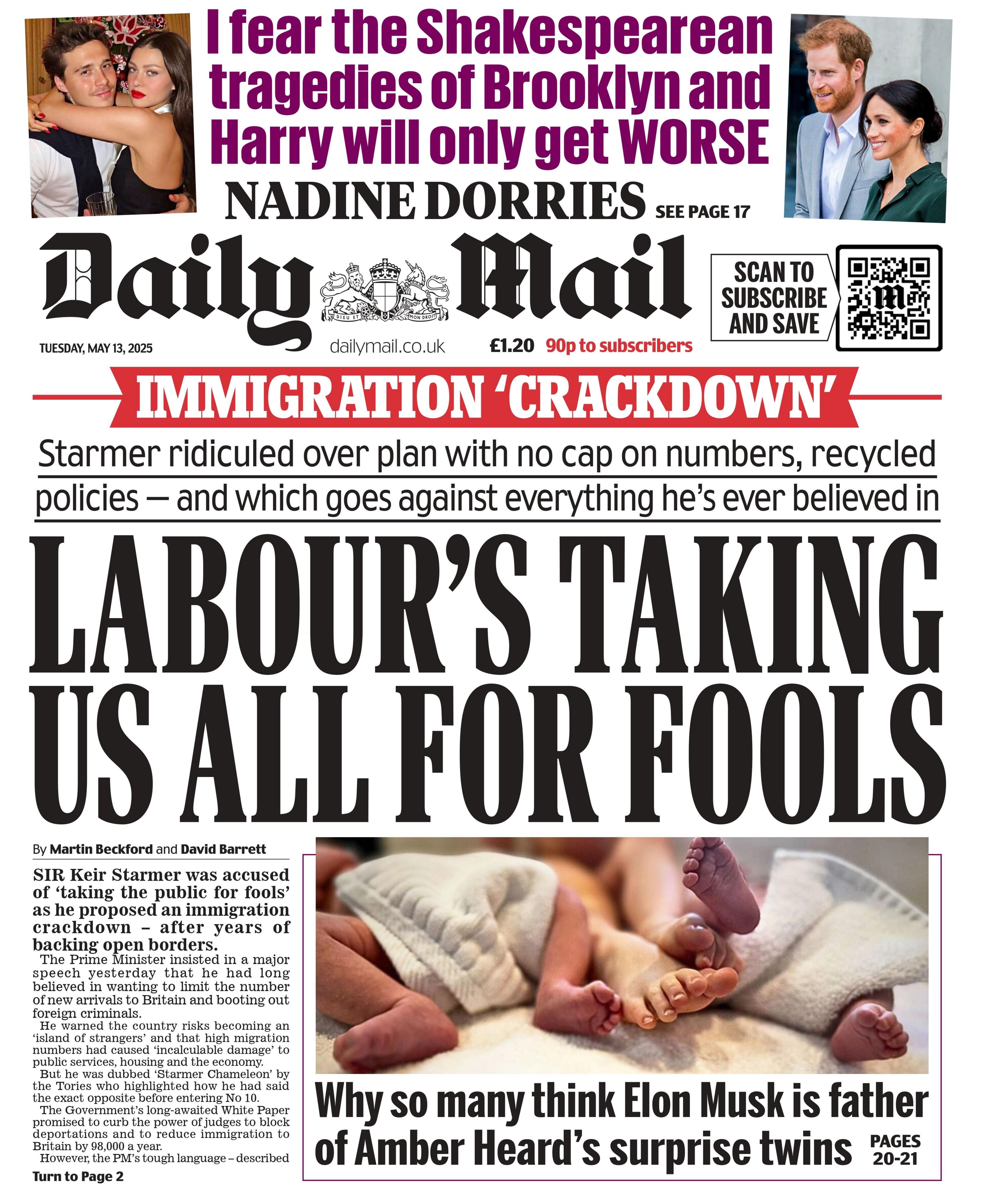 The headline of the Daily Mail reads: "Labour's taking us all for fools".