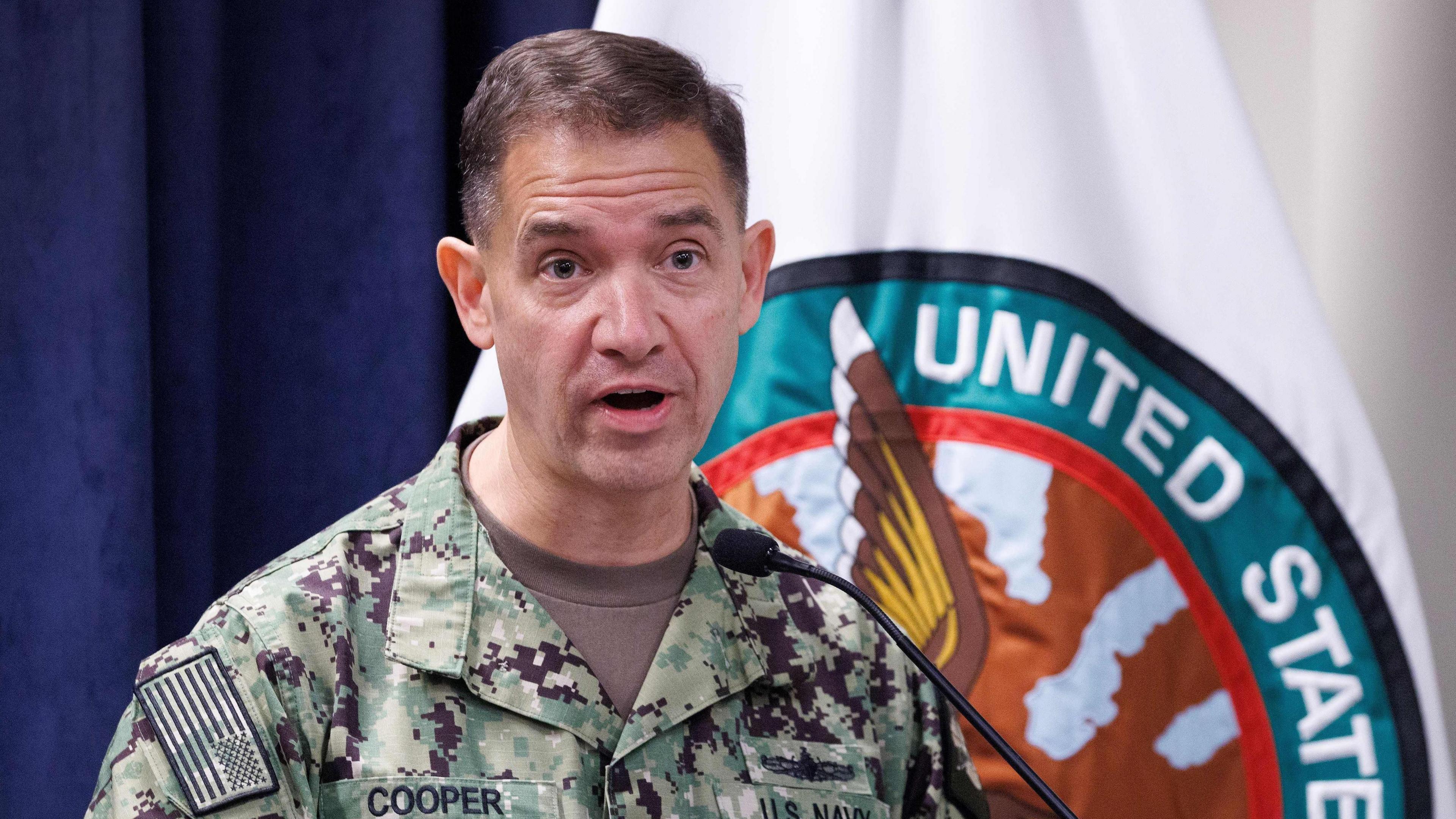 United States Central Command's Brad Cooper holds a press conference in Tampa, Florida, in March