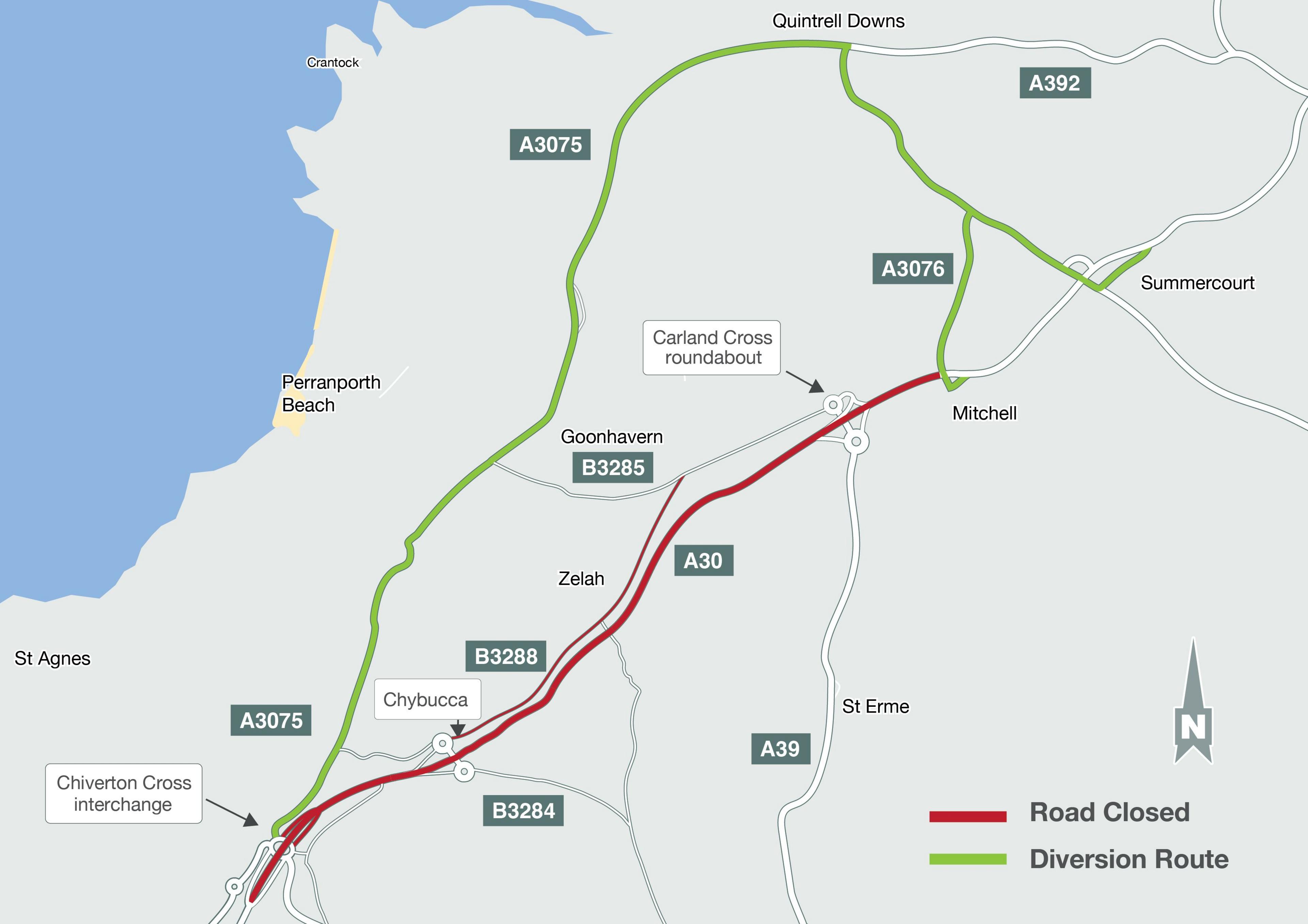 Map showing diversions