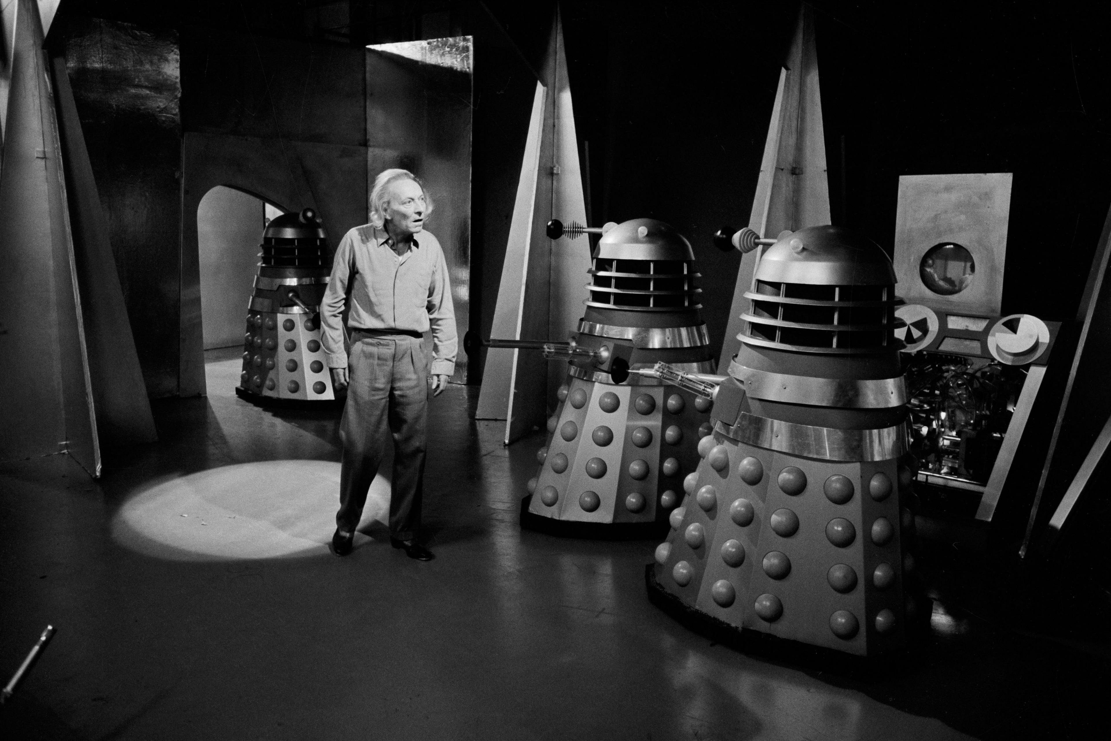 The Doctor (William Hartnell) faces the Daleks