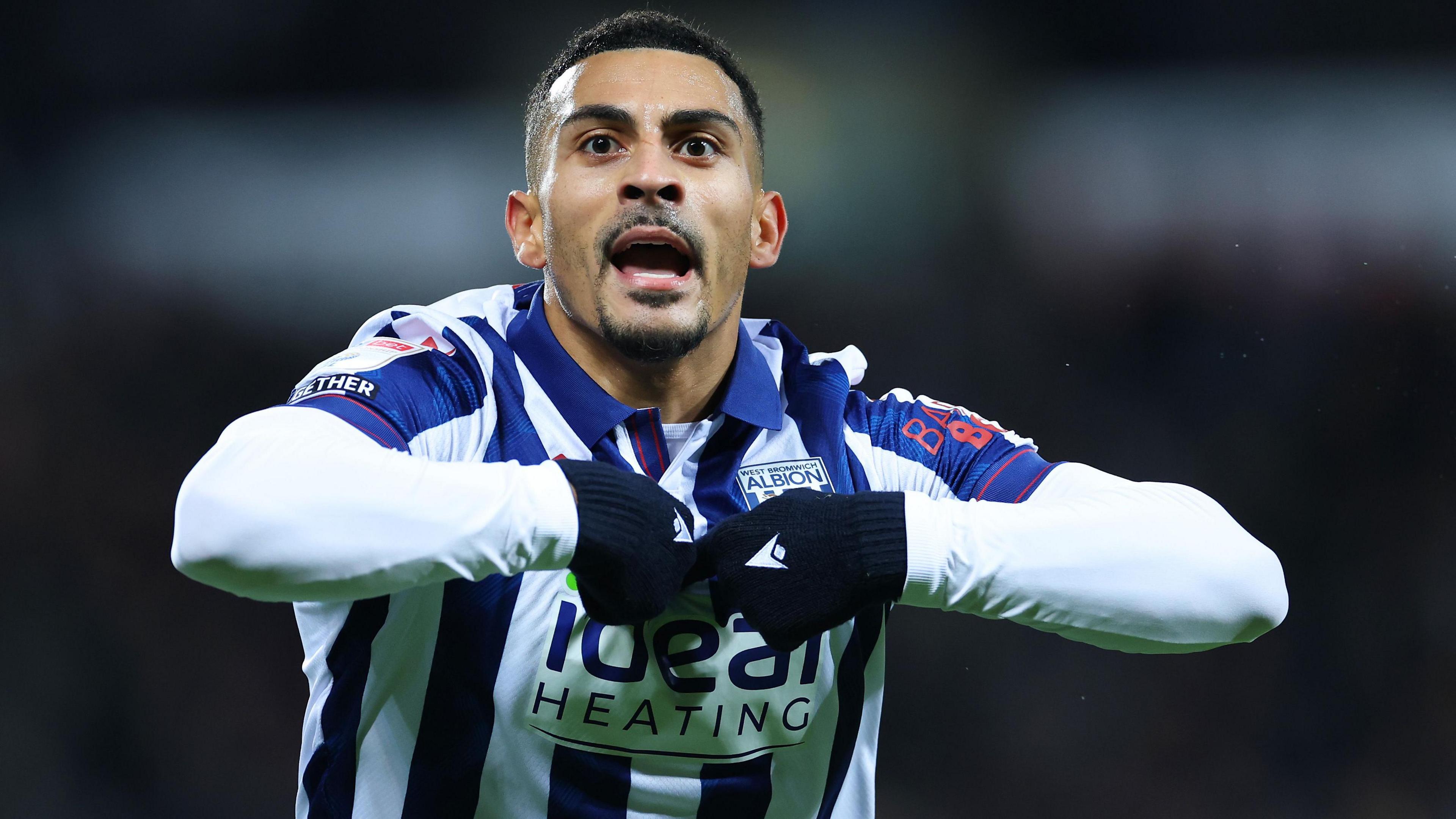 Karlan Grant celebrates a goal for West Bromwich Albion