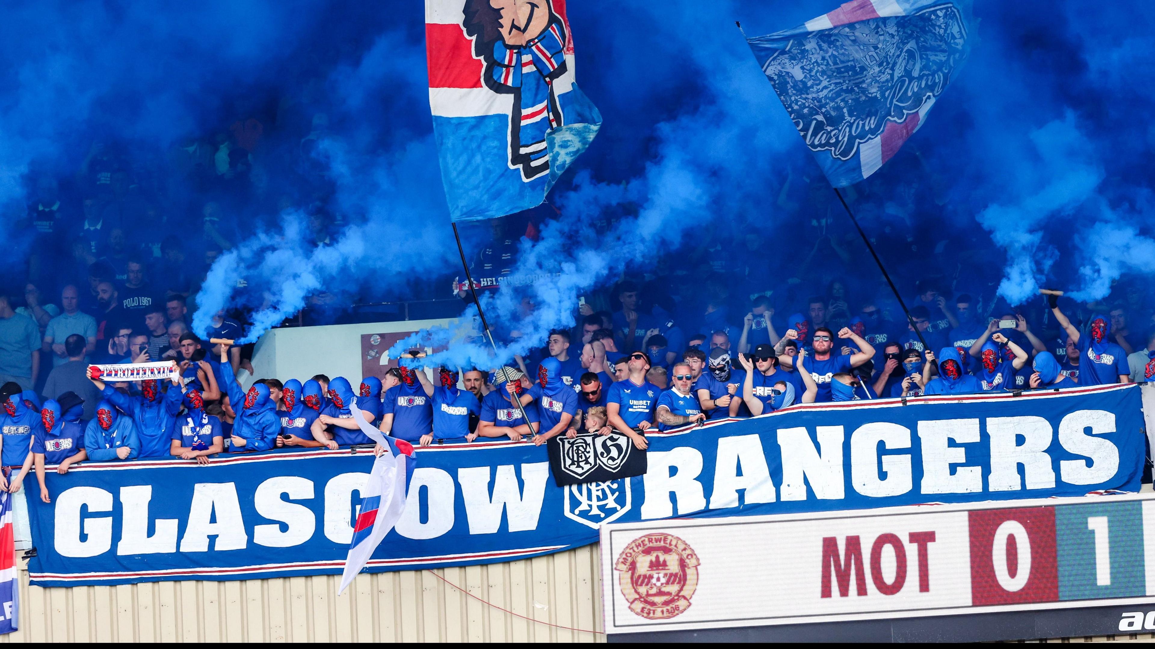 Rangers fans pyro display against Motherwell