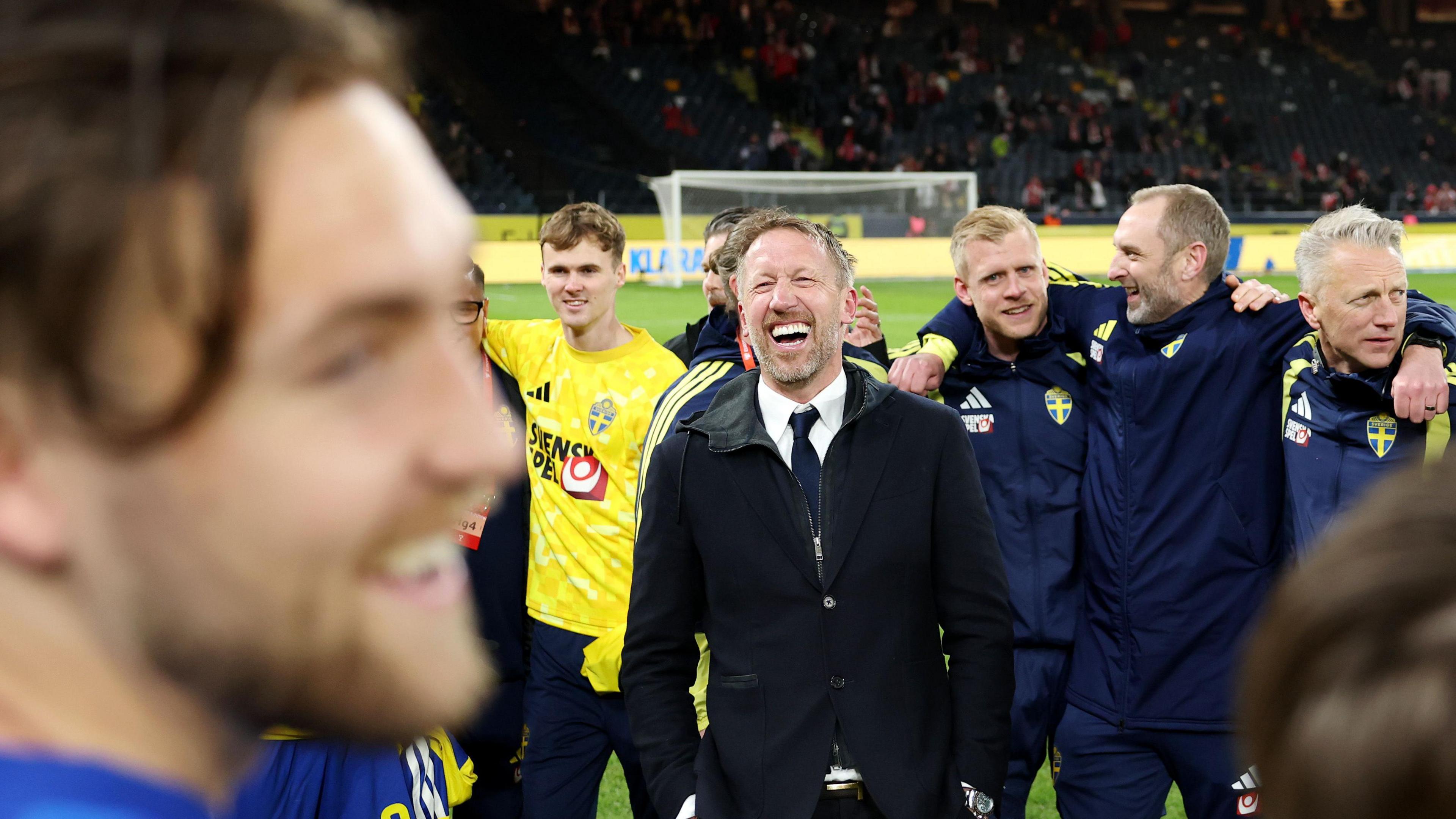 Graham Potter celebrates Sweden's World Cup qualification