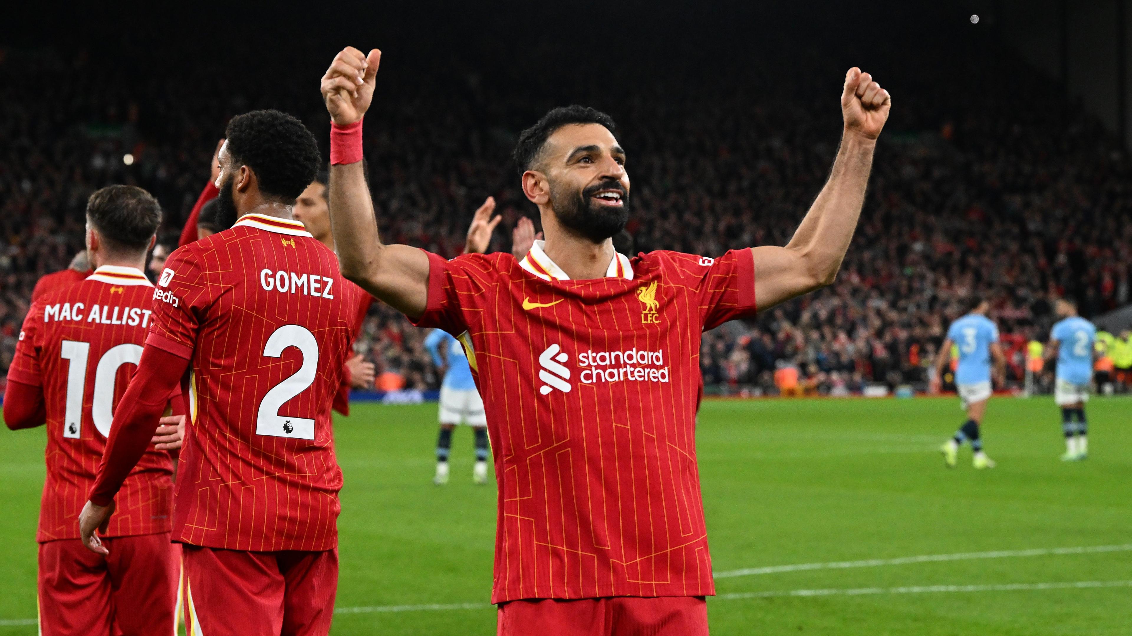 Mohamed Salah celebrates scoring