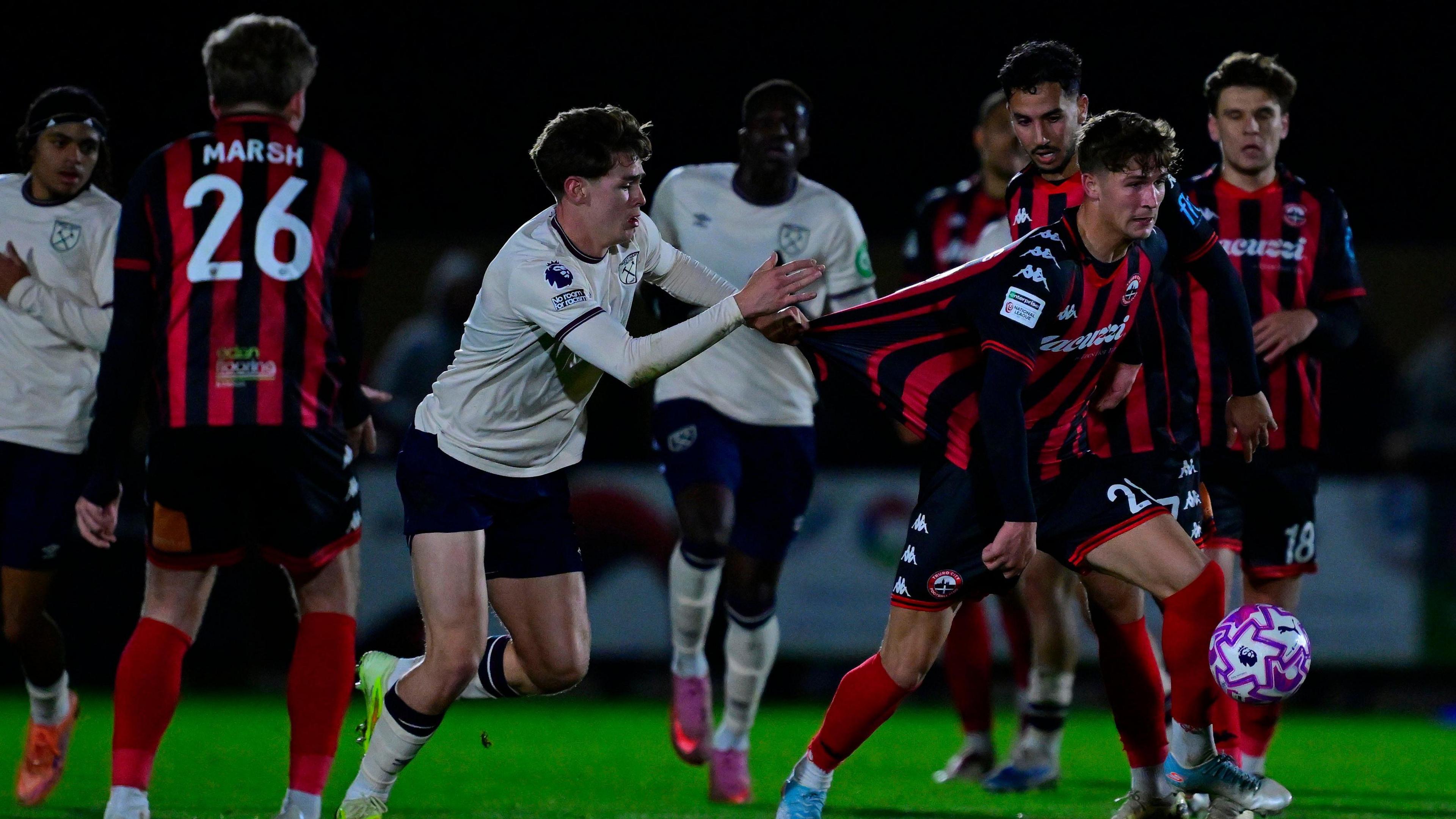 Action from Truro City v West Ham Under-21s