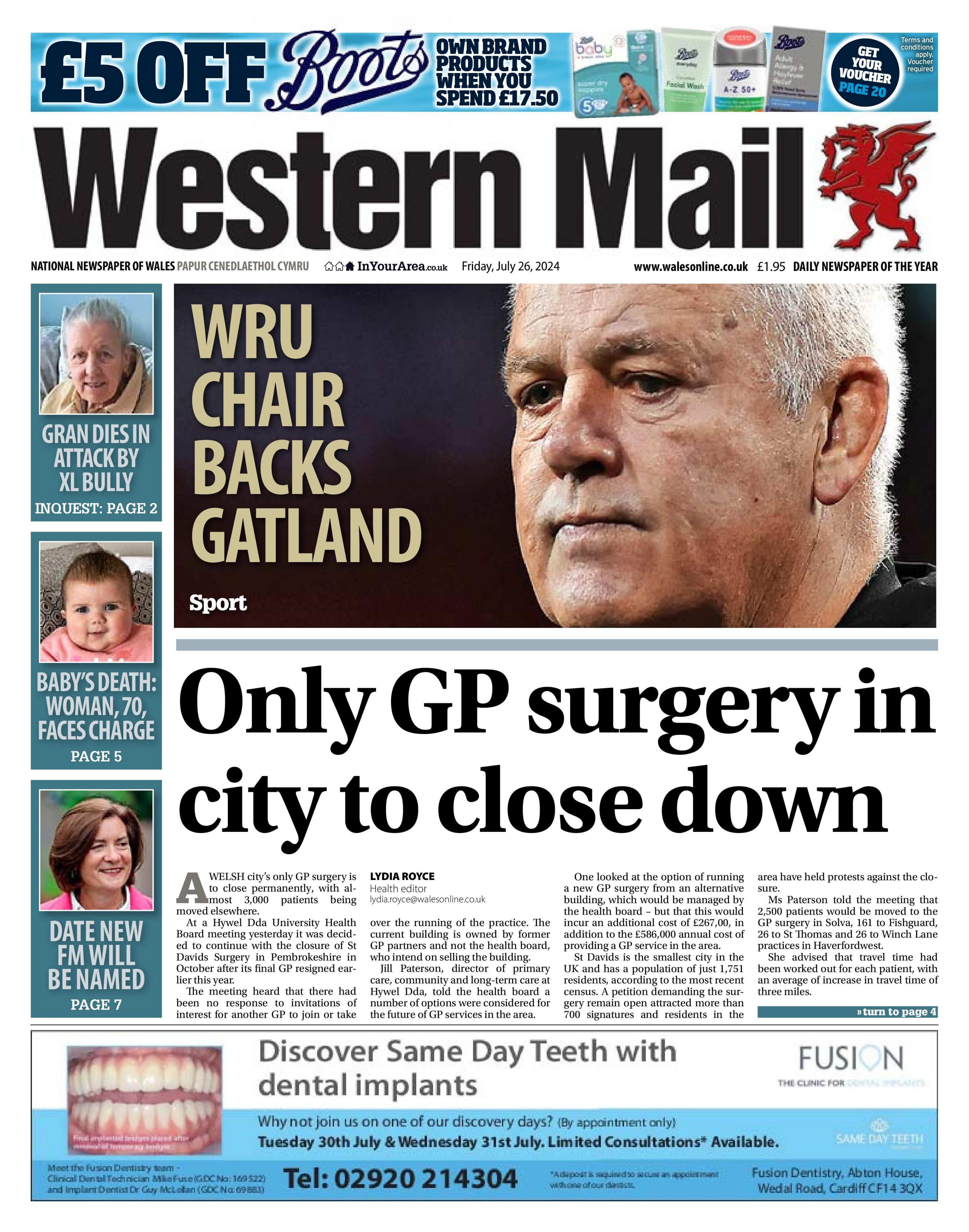 Western Mail front page