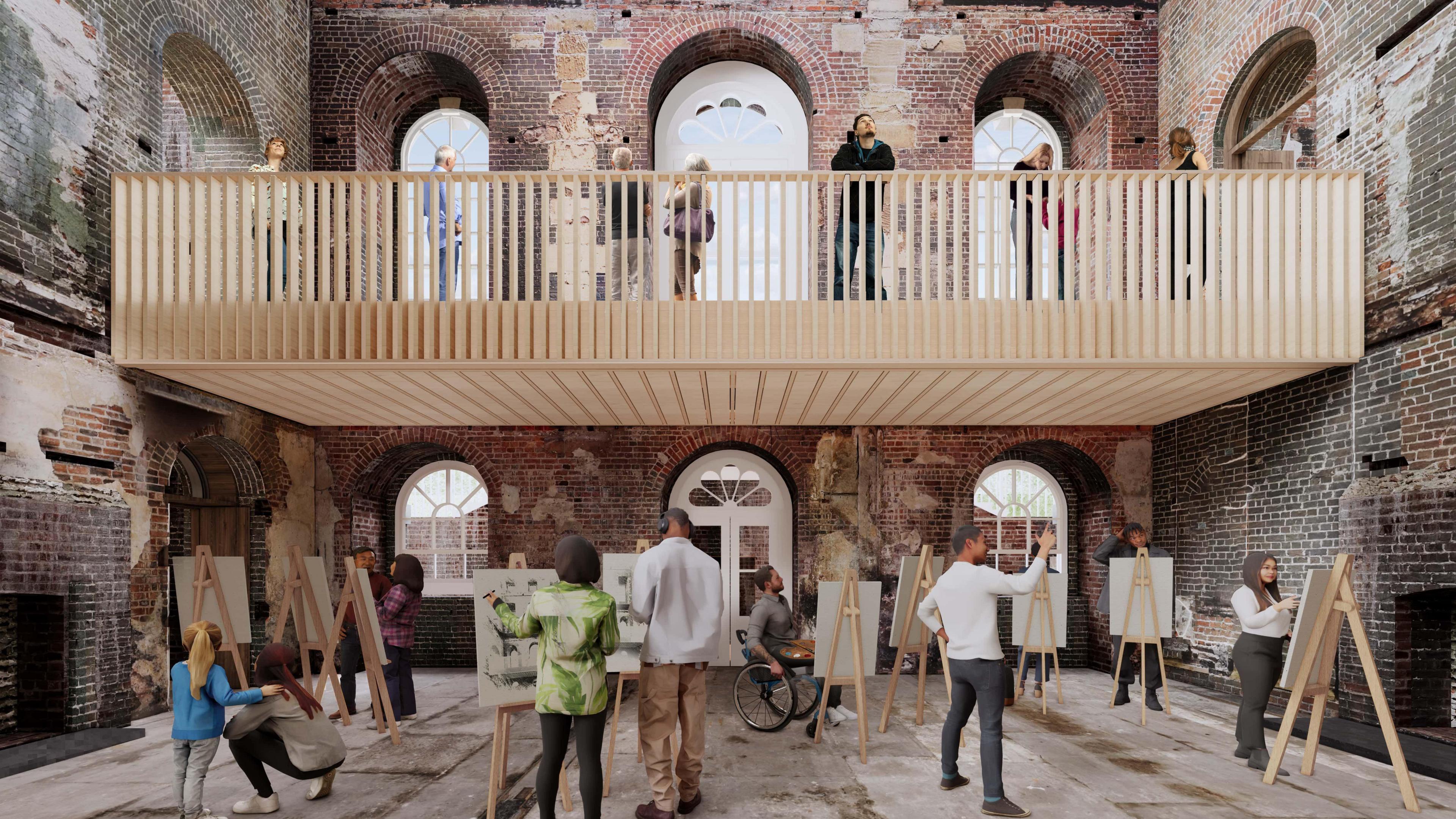 Illustrative view of a community art class in the Palladio Space, Clandon Park