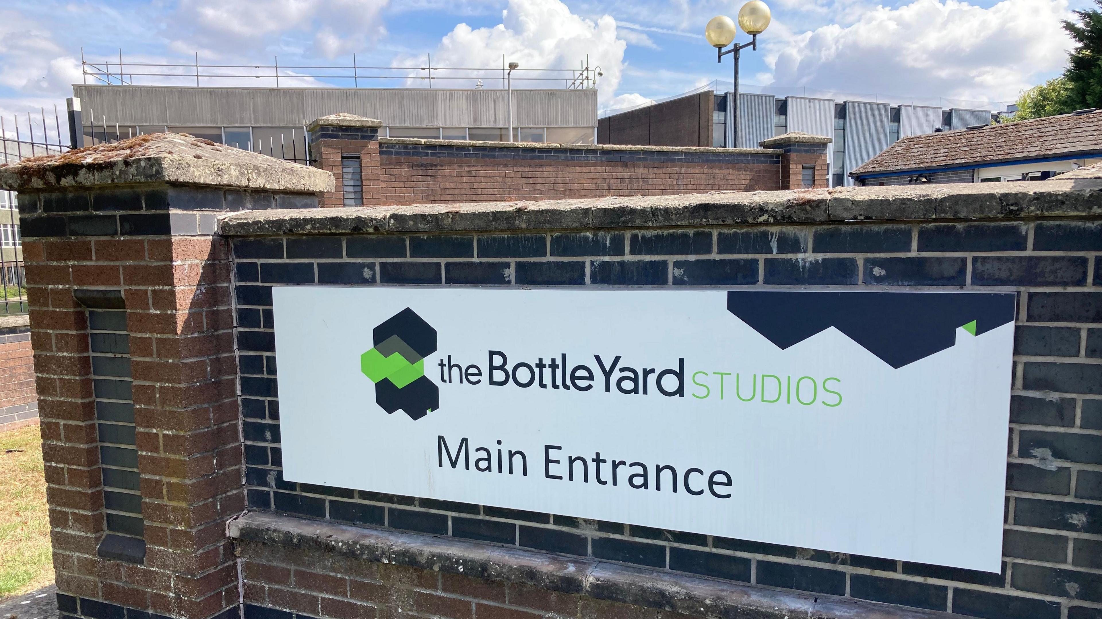 The Bottle Yard Studios main entrance and signage - taken on a sunny and bright day