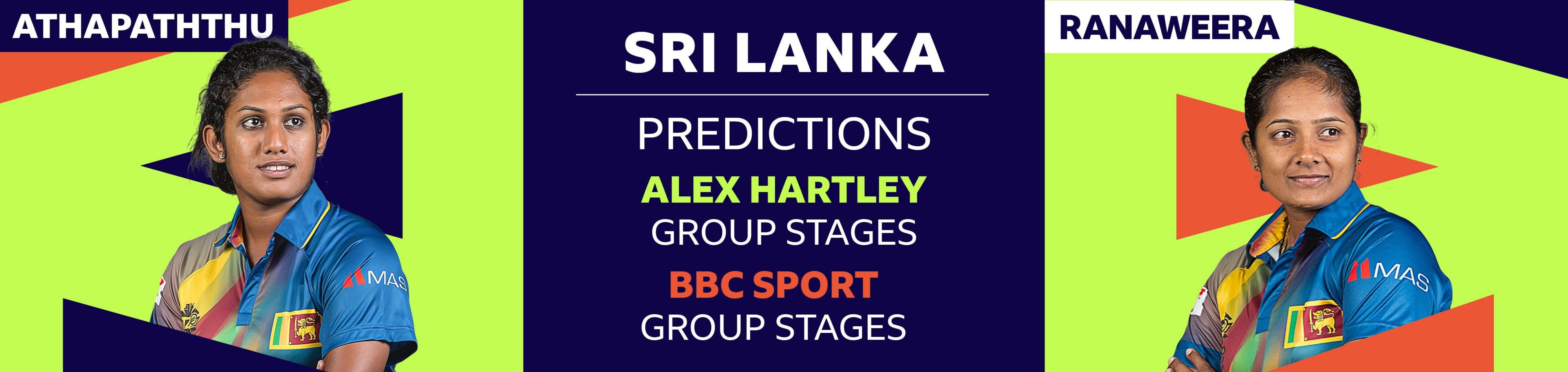 A banner image showing Alex Hartley has picked Chamari Athapaththu and Inoka Ranaweera as her two Sri Lanka players to watch at the Women's T20 World Cup 2023. Hartley has predicted Sri Lanka will be eliminated in the group stages, as does BBC Sport cricket writer Ffion Wynne