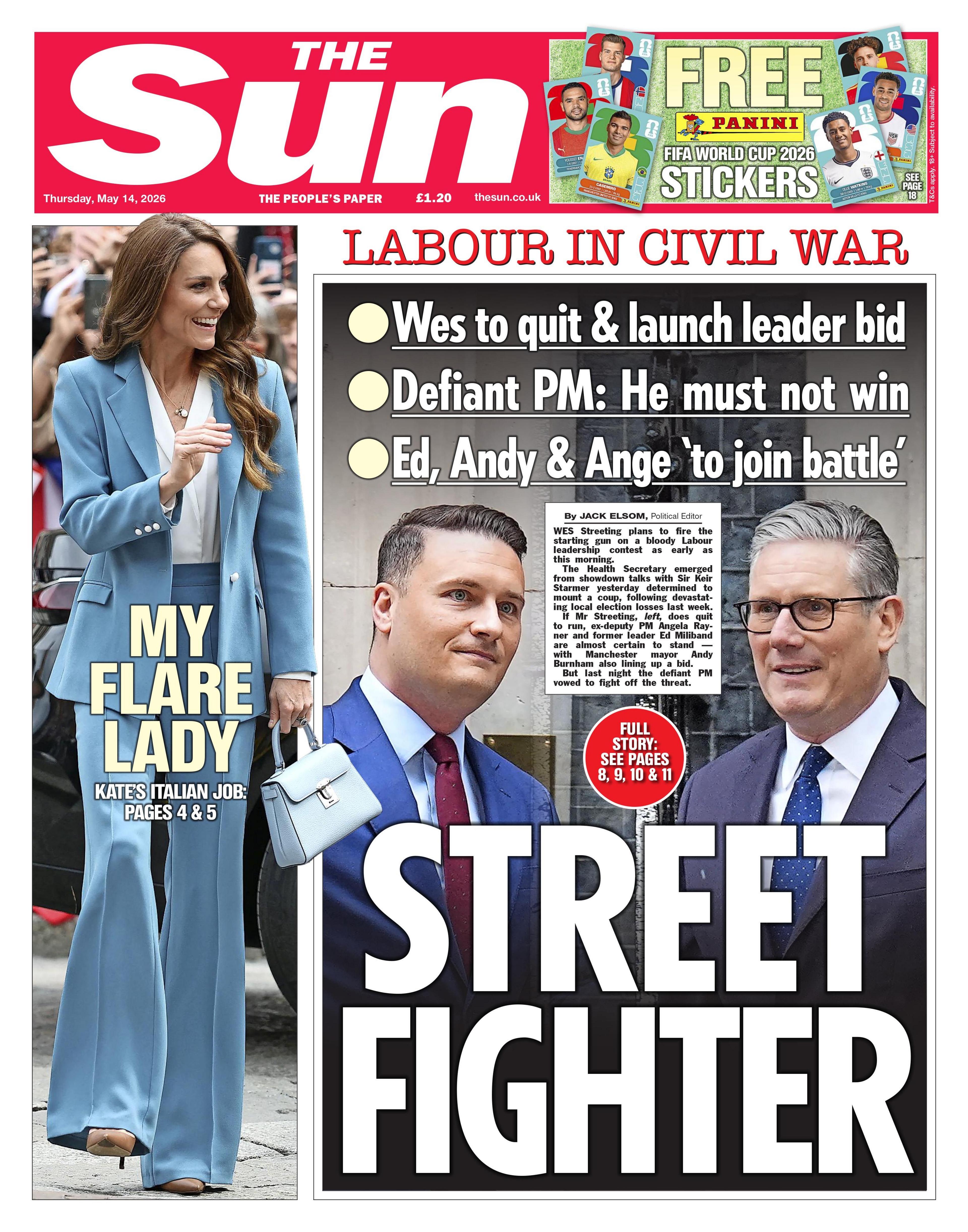 Titulli në faqen e parë të gazetës The Sun thotë: “Luftëtar rruge”.